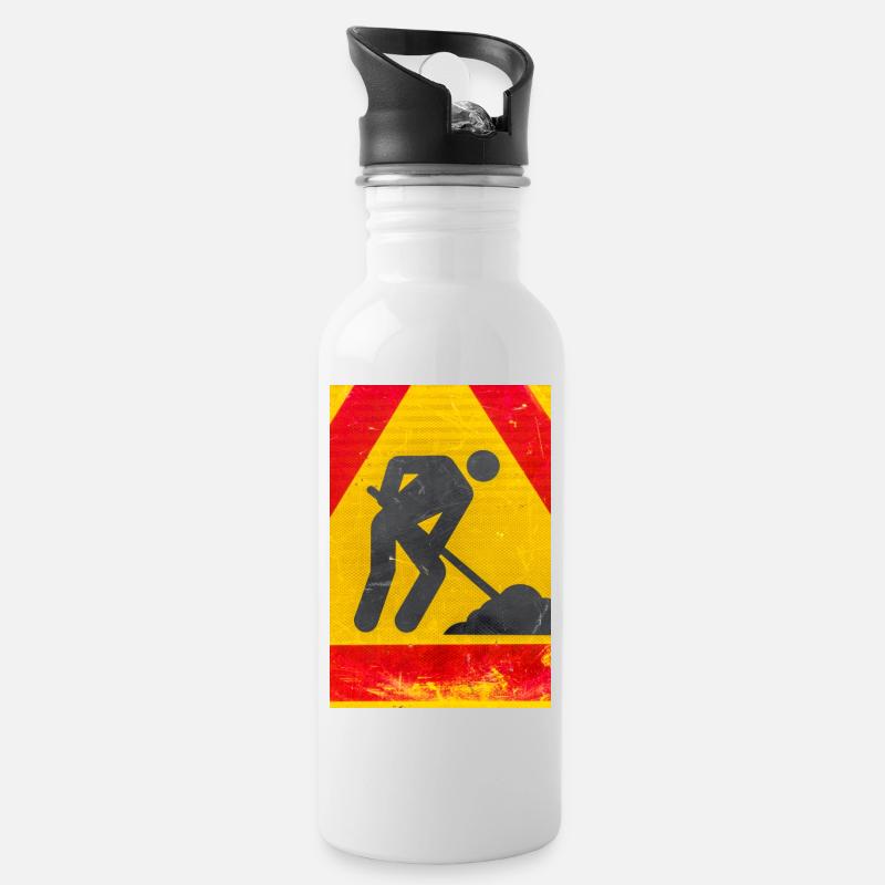 Workman road sign - Water bottle with straw - white