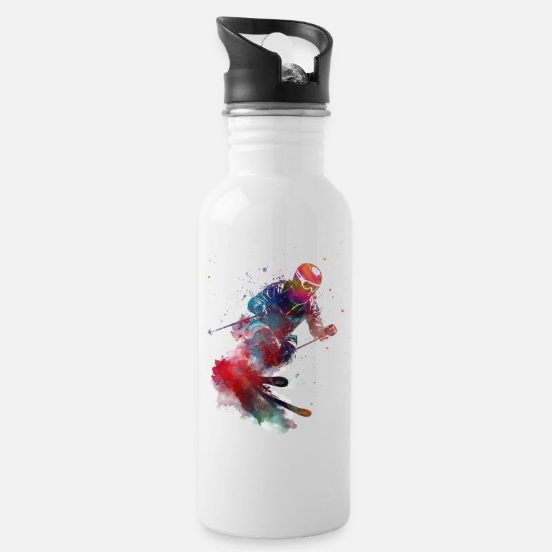 Ski Alpin #ski #skiing #sport - Trinkflasche mit integriertem Trinkhalm - Weiß