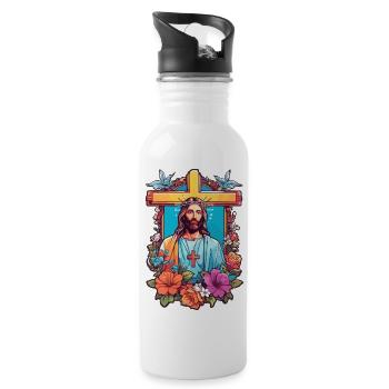 Jesus Christus - Trinkflasche mit integriertem Trinkhalm - Weiß - Rechts