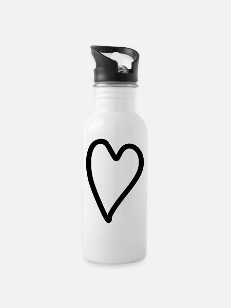 Heart Simple - Water bottle with straw - white