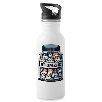 Anti-Depressant Glass with Cats - Water bottle with straw - white - Right