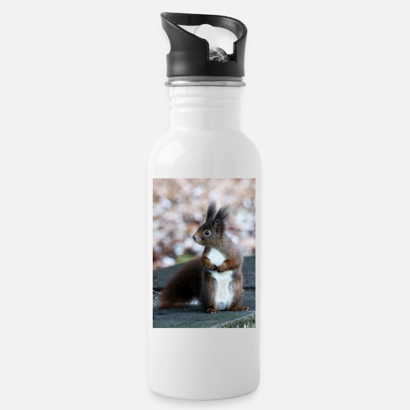 Eichhörnchen, Isibat - Trinkflasche mit integriertem Trinkhalm - Weiß