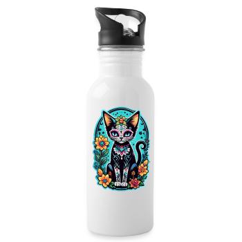 chat mexique - dia de los muertos - Gourde avec paille intégrée - blanc - Droite
