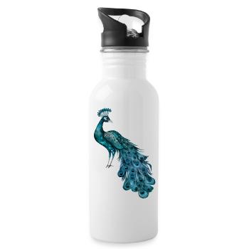 peacock bird colorful beautiful fantasy colorful - Water bottle with straw - white - Right