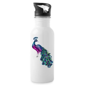 peacock bird colorful beautiful fantasy colorful - Water bottle with straw - white - Right