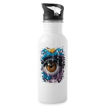Graffiti Street Art Spray Vintage Schablone Retro - Trinkflasche mit integriertem Trinkhalm - Weiß - Rechts