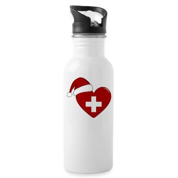 Coeur de Noël drapeau suisse - Gourde avec paille intégrée - blanc - Droite
