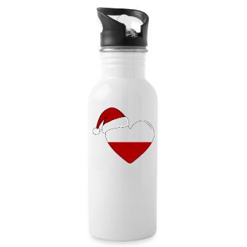 Poland flag Christmas heart - Water bottle with straw - white - Right