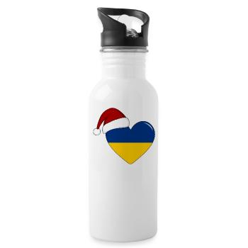 Ukraine Flag Christmas Heart - Water bottle with straw - white - Right