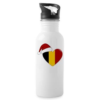Belgium Flag Christmas Heart - Water bottle with straw - white - Right