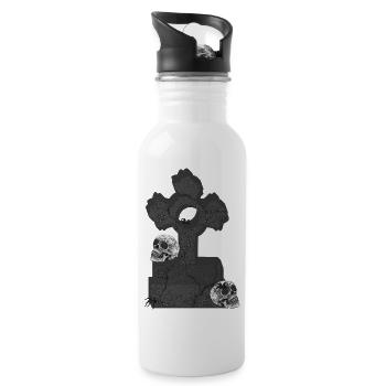 Grabstein mit Schädelmotiv, Gothickreuz - Trinkflasche mit integriertem Trinkhalm - Weiß - Rechts