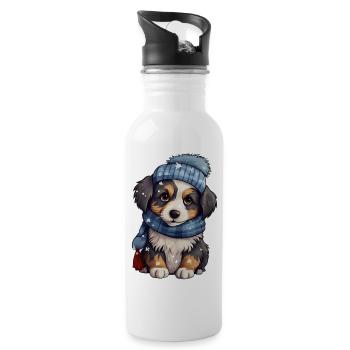 Cute puppy in winter - Water bottle with straw - white - Right