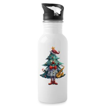Mr.Tree, funny Christmas tree man with saxophone - Water bottle with straw - white - Right