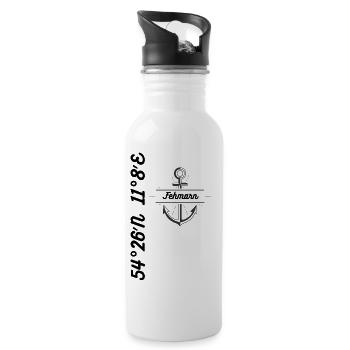 Koordinaten Design Fehmarn - Trinkflasche mit integriertem Trinkhalm - Weiß - Rechts
