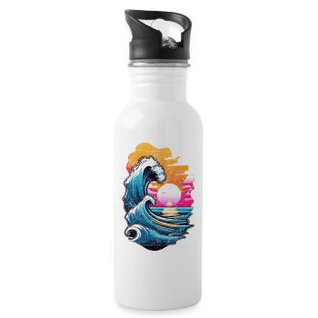 Welle - Sommer - Urlaub - Jahrgang - Trinkflasche mit integriertem Trinkhalm - Weiß - Rechts