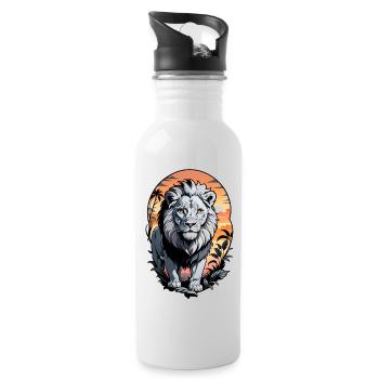 Lion, Lion Cub and Jungle - Water bottle with straw - white - Right