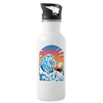Lion, Lion Cub and Jungle - Water bottle with straw - white - Right