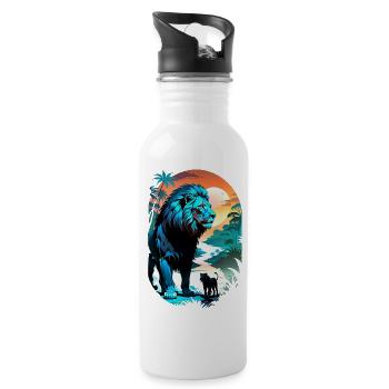 Lion, Lion Cub and Jungle - Water bottle with straw - white - Right