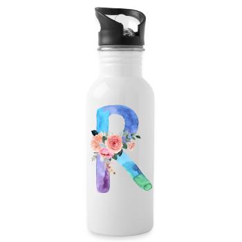 Letter r watercolor - Water bottle with straw - white - Right
