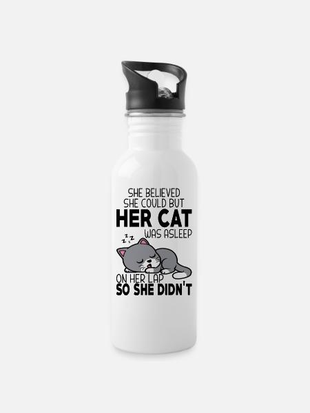 She Believed She Could but Her Cat was Asleep - Gourde avec paille intégrée - blanc