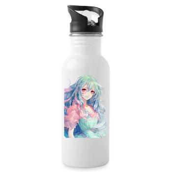 Fille d’anime aux cheveux bleus et verts - Gourde avec paille intégrée - blanc - Droite