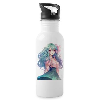 Anime girl with pink hair - Water bottle with straw - white - Right