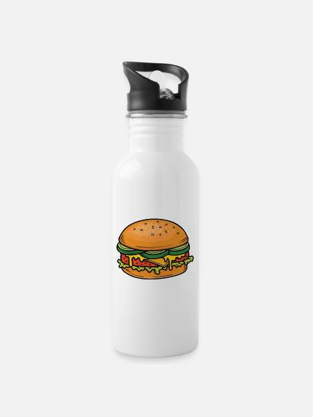 It's Burger Time Meat Buns Food Hamburger - Trinkflasche mit integriertem Trinkhalm - Weiß