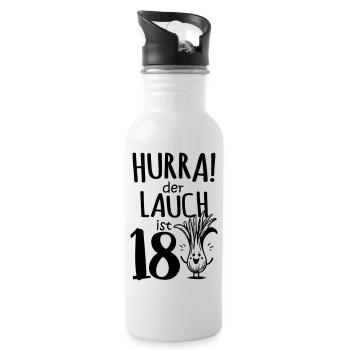 Hurra der Lauch ist 18 - Trinkflasche mit integriertem Trinkhalm - Weiß - Rechts