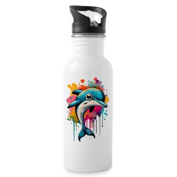 Dolphin Colorful - Baby Dolphin - Delphinidae - Water bottle with straw - white - Right
