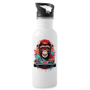 Affen DJ - Trinkflasche mit integriertem Trinkhalm - Weiß - Rechts