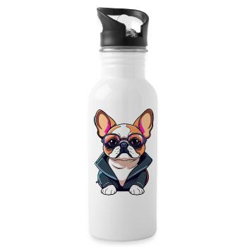 Französische Bulldogge Hund Illustration - Trinkflasche mit integriertem Trinkhalm - Weiß - Rechts
