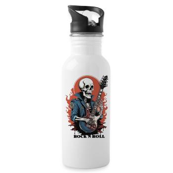 Rock 'n' Roll Skelett - Trinkflasche mit integriertem Trinkhalm - Weiß - Rechts