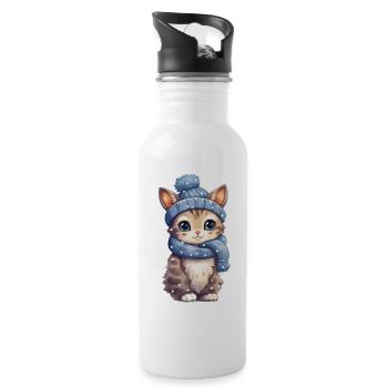 Süßes Kätzchen im Schnee - Trinkflasche mit integriertem Trinkhalm - Weiß - Rechts
