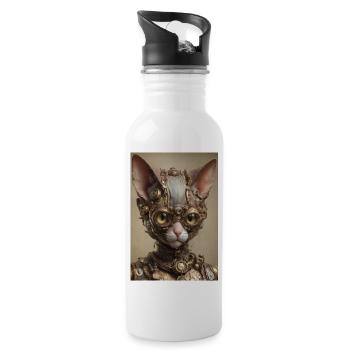 Cyber Punk Katze Sphinx - Trinkflasche mit integriertem Trinkhalm - Weiß - Rechts