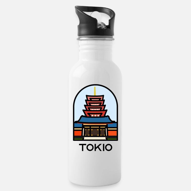 Tokyo - Senso-ji Temple - Water bottle with straw - white