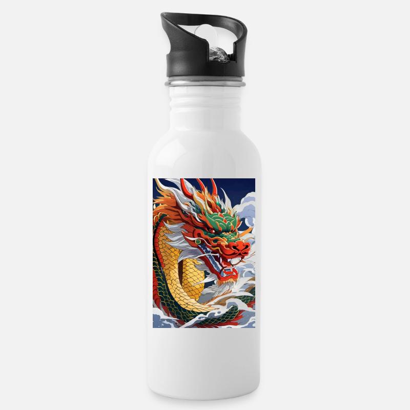 Jahr des Drachen VII - Trinkflasche mit integriertem Trinkhalm - Weiß