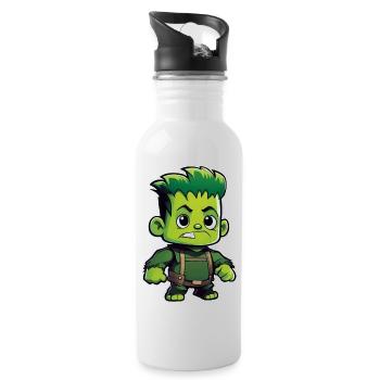 Niedliches grünes Monster - Trinkflasche mit integriertem Trinkhalm - Weiß - Rechts