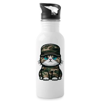 Chat en uniforme militaire - Gourde avec paille intégrée - blanc - Droite