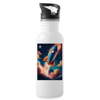 Rakete - Trinkflasche mit integriertem Trinkhalm - Weiß - Rechts