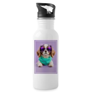 Cute cavalier puppy with sunglasses - Water bottle with straw - white - Right