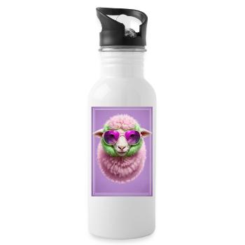 Cute sheep with sunglasses - Water bottle with straw - white - Right