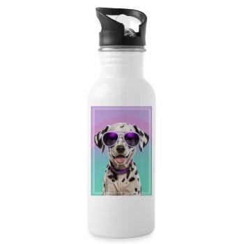 Cute dalmatian puppy with sunglasses - Water bottle with straw - white - Right