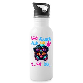 Rottweiler "Fuck You" - Trinkflasche mit integriertem Trinkhalm - Weiß - Rechts