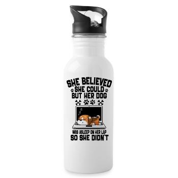 Sie glaubte, dass sie es könnte, aber ihr Hund schlief - Trinkflasche mit integriertem Trinkhalm - Weiß - Rechts