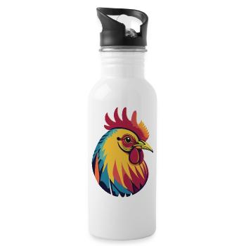 Hahn - Henne - Natur - Ökologie - Trinkflasche mit integriertem Trinkhalm - Weiß - Rechts