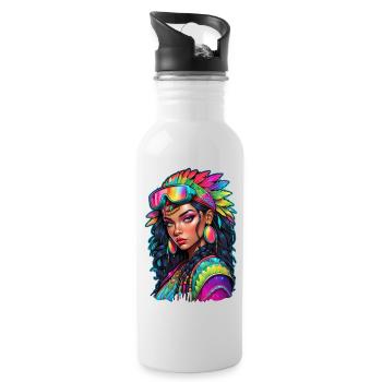 Afro Frau - Schönheit - Trinkflasche mit integriertem Trinkhalm - Weiß - Rechts