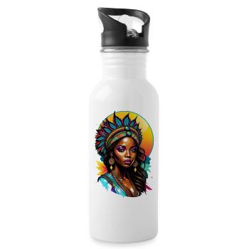 Afro Woman - Beauty - Water bottle with straw - white - Right