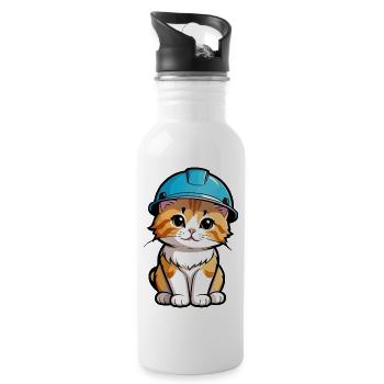 Chaton avec un casque de chantier - Gourde avec paille intégrée - blanc - Droite