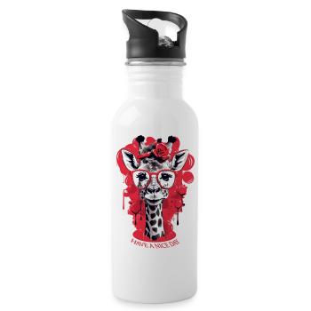 Süße Giraffe mit Brille - Trinkflasche mit integriertem Trinkhalm - Weiß - Rechts