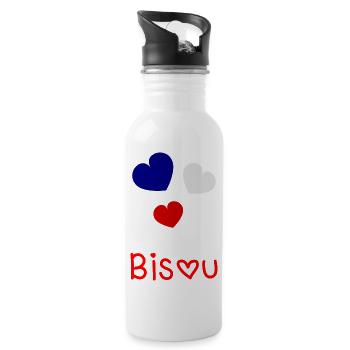HERZ. HERZ. VALENTINSTAG. LIEBE. LIEBE. PAAR. - Trinkflasche mit integriertem Trinkhalm - Weiß - Rechts